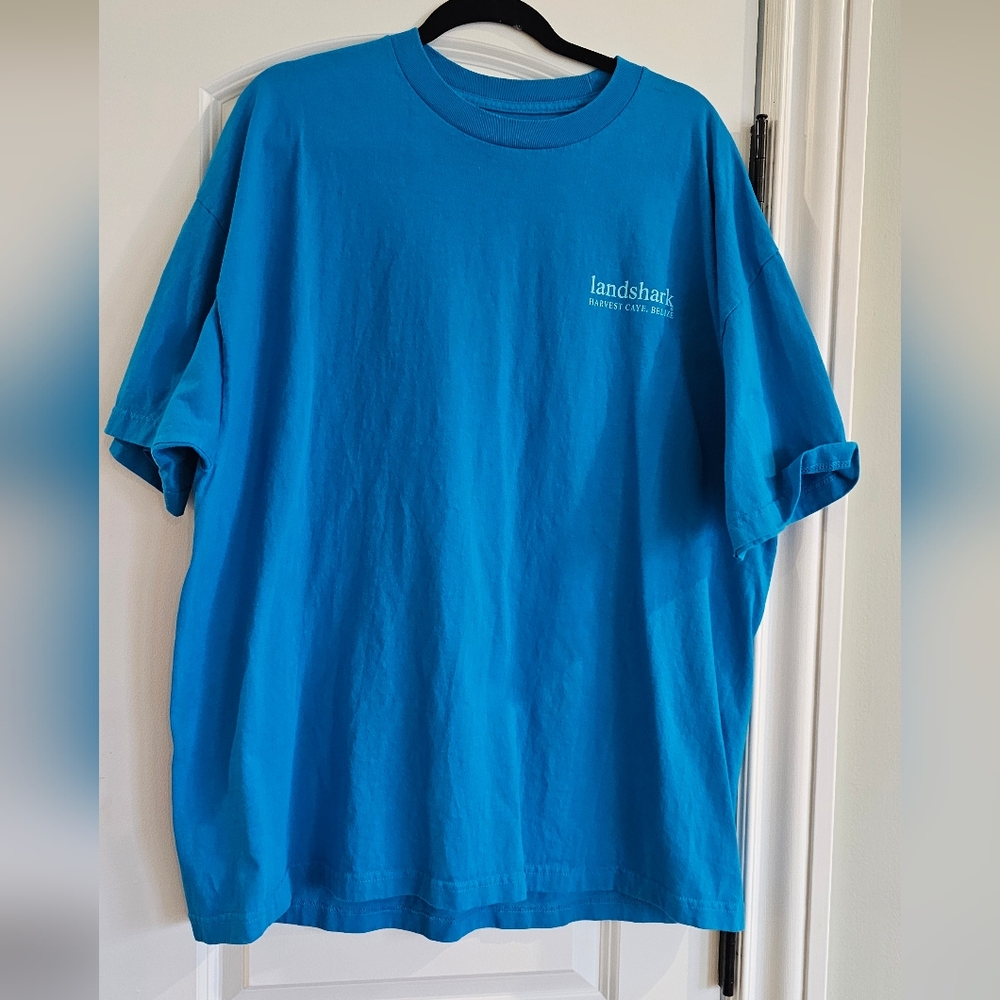 Landshark Men’s Teal Blue Crewneck T-Shirt Harvest Caye Belize XXL